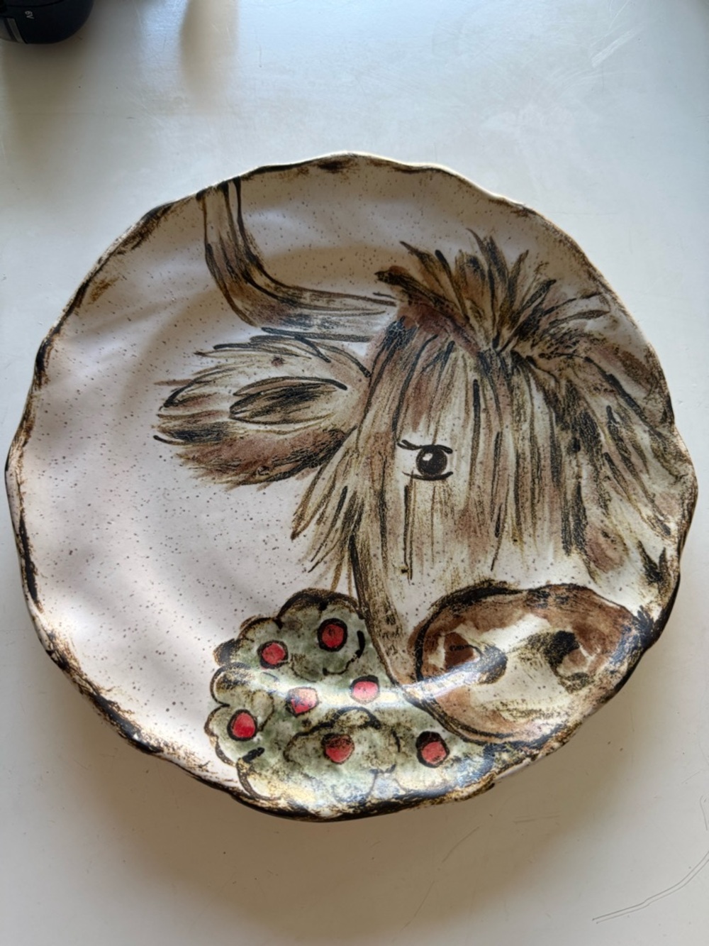 2024 Christmas Etta B Pottery 10" Merry Moo Highland Cow painted ceramic plate